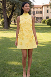Yellow A Line Cap Sleeves Mini Party Dress with 3D Flowers
