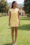 Yellow Round Neck Bodycon Homecoming Dress with 3D Flowers
