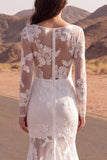 Ivory Mermaid Sheer Sheer Embroidered Long Sleeves Boho Wedding Dress