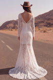 Ivory Lace Mermaid Long Sleeves Boho Wedding Dress