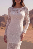 Ivory Lace Mermaid Long Sleeves Boho Wedding Dress