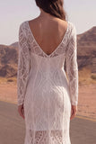 Ivory Lace Mermaid Long Sleeves Boho Wedding Dress