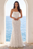 Strapless Ivory Mermaid Floral Long Wedding Dress