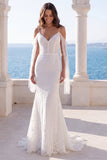 Ivory Cold Shoulder Mermaid Long Wedding Dress