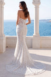 Halter Ivory Mermaid Ruched Sequin Long Wedding Dress