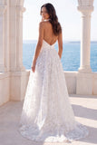 Ivory Halter Floral A Line Long Wedding Dress
