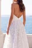 Ivory Halter Floral A Line Long Wedding Dress