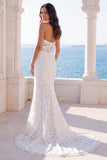 Halter Ivory Mermaid Floral Long Wedding Dress with Embroidery