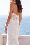 Halter Ivory Mermaid Floral Long Wedding Dress with Embroidery