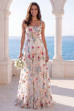 Ivory A Line Square Neck Floral Wedding Dress