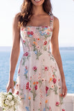 Ivory A Line Square Neck Floral Wedding Dress