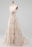 Strapless A Line Ivory Printed Floral Wedding Dress