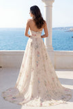 Strapless A Line Ivory Printed Floral Wedding Dress