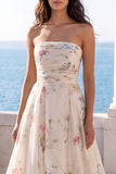Strapless A Line Ivory Printed Floral Wedding Dress