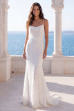 Sparkly Ivory Sequin Mermaid Spaghetti Straps Wedding Dress