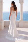 Sparkly Ivory Sequin Mermaid Spaghetti Straps Wedding Dress