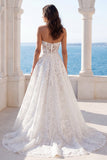 Ivory Strapless Floral A Line Long Wedding Dress