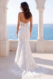 Ivory Mermaid Halter Embroidered Elegant Long Wedding Dress