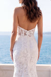 Ivory Mermaid Halter Embroidered Elegant Long Wedding Dress