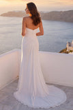 Ivory Strapless Mermaid Ruched Wedding Dress with Slit