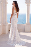 Mermaid Ivory V-Neck Floral Boho Wedding Dress