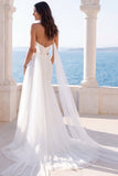 Sweetheart Ivory A Line Cut Out Beach Wedding Dress with Streamer