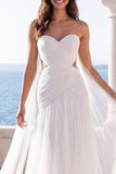 Sweetheart Ivory A Line Cut Out Beach Wedding Dress with Streamer