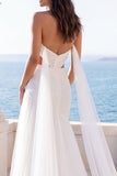 Sweetheart Ivory A Line Cut Out Beach Wedding Dress with Streamer