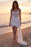 Sparkly Ivory Strapless Corset Bridal Shower Dress with Streamer