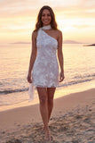 Ivory One Shoulder Floral Bridal Shower Dress with Sash