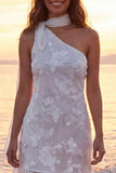 Ivory One Shoulder Floral Bridal Shower Dress with Sash