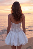 Sparkly Ivory Strapless Ruched A Line Short Bridal Shower Dress with Sequins
