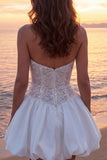 Sparkly Ivory Strapless Ruched A Line Short Bridal Shower Dress with Sequins