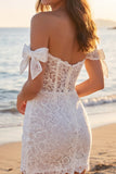 Ivory Off the Shoulder Floral Corset Bridal Shower Dress with Bows