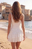 Ivory One Shoulder Ruffled Short Graduation Dress with 3D Flowers