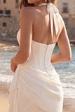 Halter Ivory Bodycon Corset Ruched Short Graduation Dress with Sash