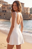 Ivory A Line Square Neck Corset Simple Short Graduation Dress