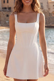 Ivory A Line Square Neck Corset Simple Short Graduation Dress