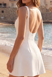 Ivory A Line Square Neck Corset Simple Short Graduation Dress