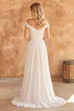 Off The Shoulder Ivory Lace A Line Long Wedding Dress