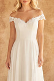 Off The Shoulder Ivory Lace A Line Long Wedding Dress