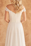 Off The Shoulder Ivory Lace A Line Long Wedding Dress