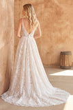 Ivory Lace A Line Spaghetti Straps Long Wedding Dress