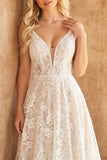 Ivory Lace A Line Spaghetti Straps Long Wedding Dress