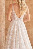 Ivory Lace A Line Spaghetti Straps Long Wedding Dress