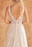 Ivory Lace Corset A Line V-Neck Long Wedding Dress