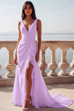 Ivory Mermaid V-Neck Ruffled Long Wedding Dress with Slit