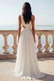 One Shoulder Ivory A Line Cut Out Ruffled Wedding Dress with Slit