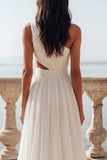 One Shoulder Ivory A Line Cut Out Ruffled Wedding Dress with Slit