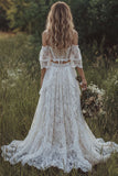 Off The Shoulder Ivory Lace Corset Boho LongWedding Dress